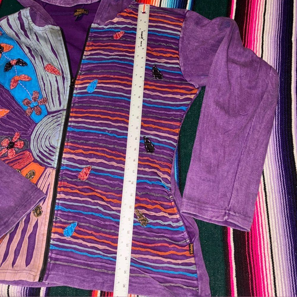 Rising International Boho Patchwork Zip Hoodie Purple Cotton XL - Picture 7 of 10
